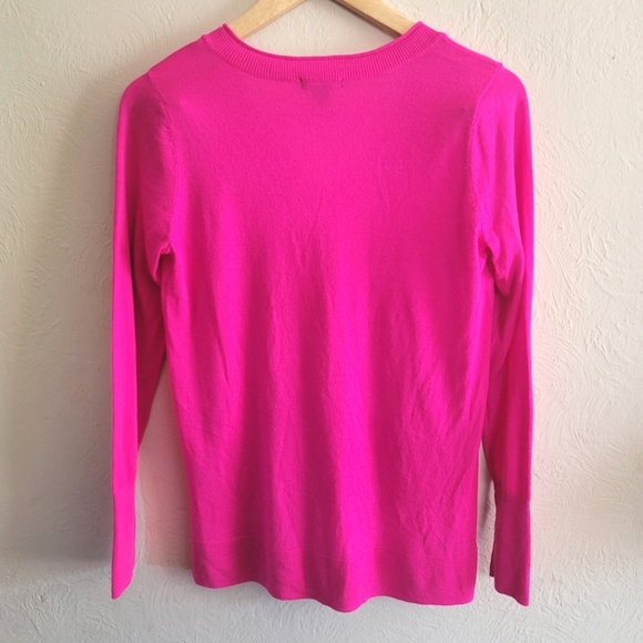 Halogen, Merino Wool Blend V Neck Lightweight Sweater, Bright Fuchsia, Size XS - Picture 3 of 6